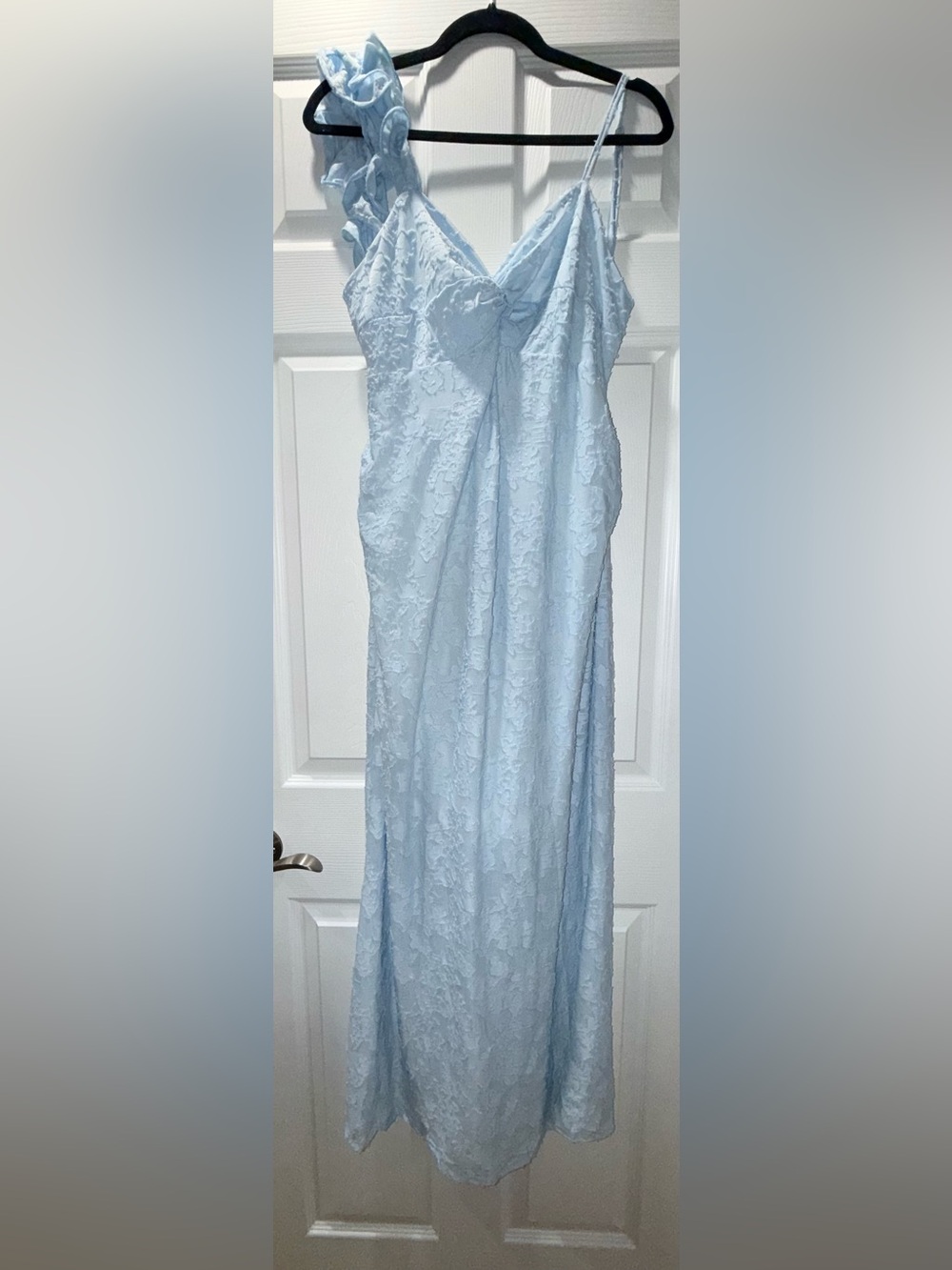 Light Blue Textured Midi Maternity Dress